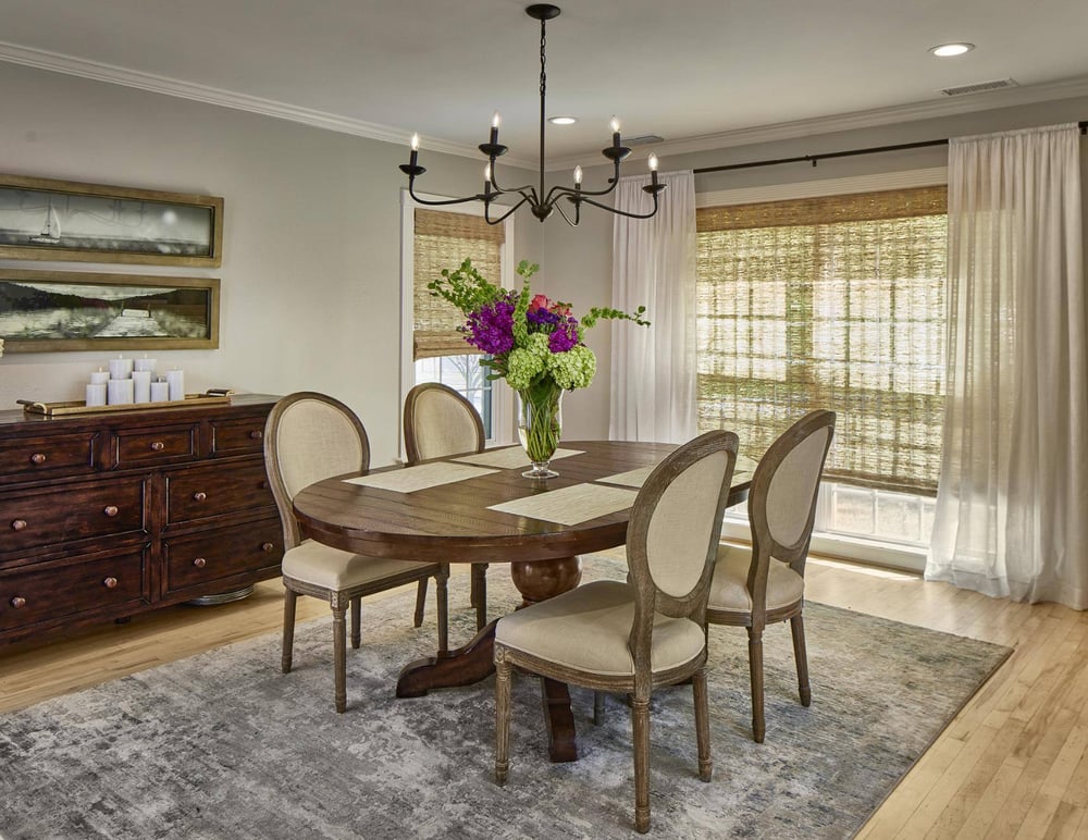 Dining room remodel with chandelier in East Dallas by Sardone | McLain