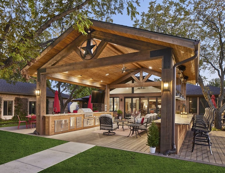 Dallas, Texas home exterior with remodeled outdoor kitchen space by Sardone | McLain