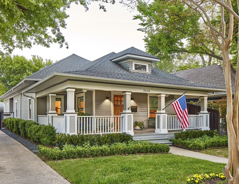 Exterior of Dallas, Texas home remodel with wrap-around porch by Sardone | McLain