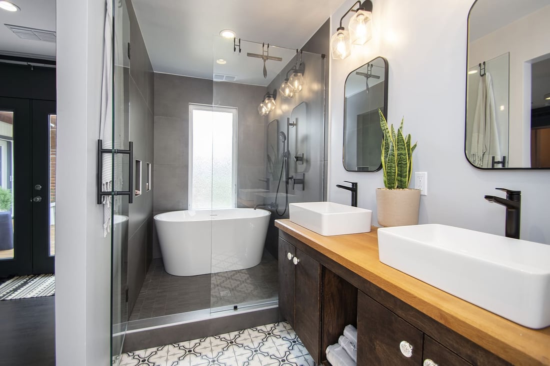 Dallas, TX high-end bathroom remodel by Sardone | McLain with double vanity