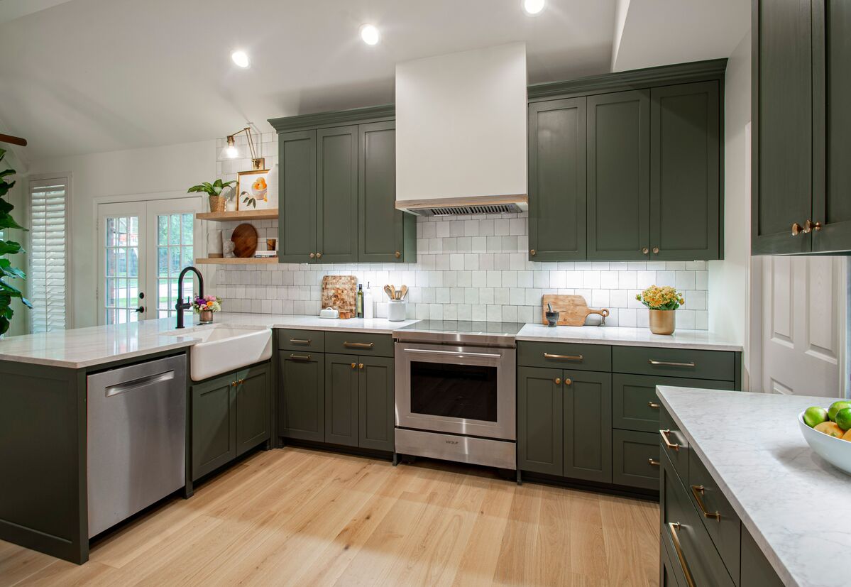 Modern green kitchen cabinets in Dallas remodel by Sardone | McLain