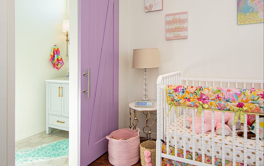 Sliding door to bathroom in kids bedroom remodel by Sardone | McLain