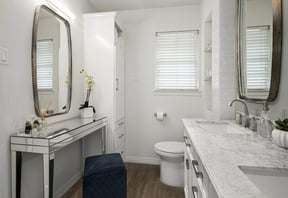 Lakewood, Dallas bathroom remodel with makeup vanity and built-in storage
