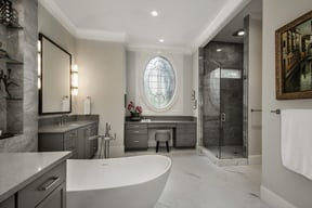 Luxury bathroom remodel in North Dallas, TX with walk-in shower and soaking tub